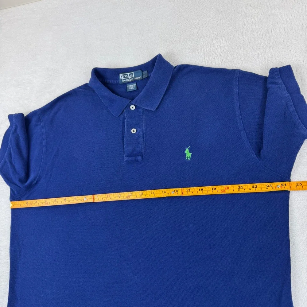 Polo Ralph Lauren Polo Shirt Mens L Blue Lime Green Pony Short Slv Pique Cotton
